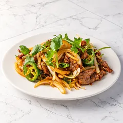 Cumin beef with onions, jalapeño and cilantro